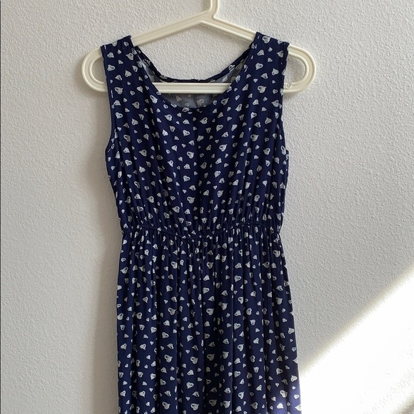 Navy Blue with Heart Print Sun Dress Sz S - Picture 4 of 5